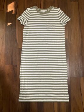 Haven organic cotton t shirt dress with pocket green white stripe S casual